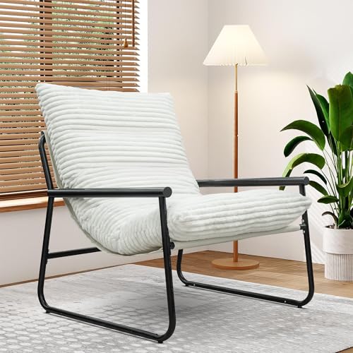 Sillón moderno con brazos y tapizado lino blanco miniatura 1