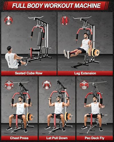 5-in-1 Multifunctional Home Gym Equipment, Full Body Training Machine with LAT Pulldown, Chest Press, Leg Extension, Seated Row,300LB Weight Capacity, Fits 1&2 Inch Weight Plates (Not Included) - Image 3