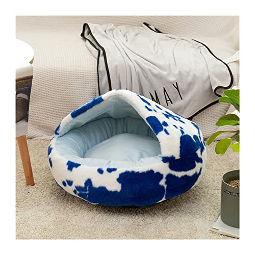 Cama para Perros Cama para gatos de peluche, cojín redondo para gatos, casa para gatos, cesta cálida para gatos, saco de dormir para gatos, perrera para nido de gatos Cama de Perro(Spots Blue,65X65cm)
