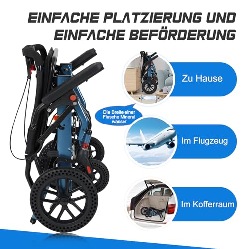 Rollstühle für Erwachsene, Transportrollstuhl, leicht, faltbar (nur 1 Sekunde), ultraleichter Rollstuhl mit 25,4 cm Wabenreifen (nur 9 kg, hält 100 kg)