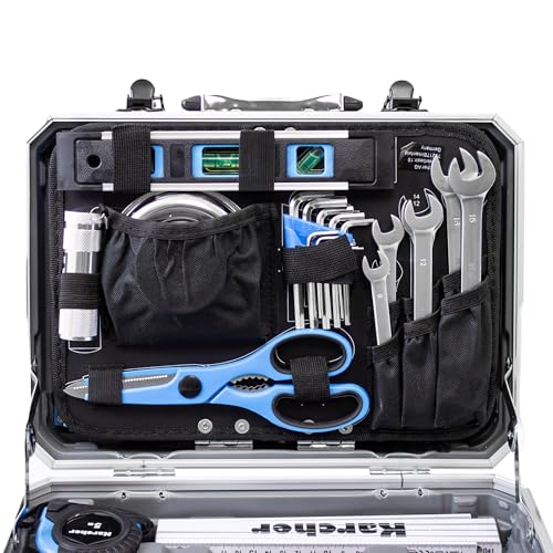 KARCHER Werkzeugkoffer 114-teiliges Tool-Set I Werkzeugset aus Chrom Vanadium & Karbonstahl mit Hammer, Schraubendreher, Steckschlüssel, Bitsatz uvm. I Praktischer Koffer für Werkzeug - 6