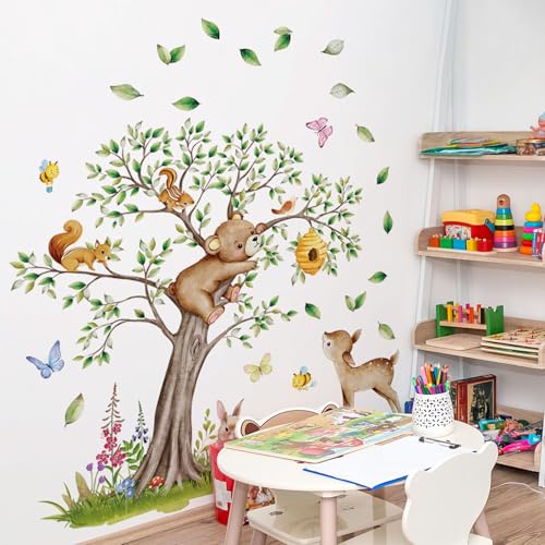 Vinilos decorativos de árbol y animales para pared infantil miniatura 3