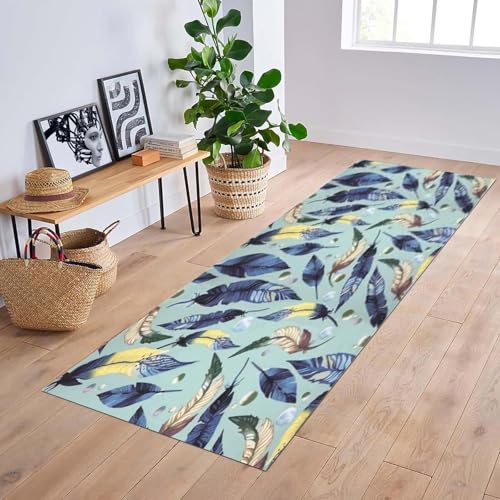 Tapis résistant bleu jaune avec texture moelleuse pour zone de passage 120cm - 6