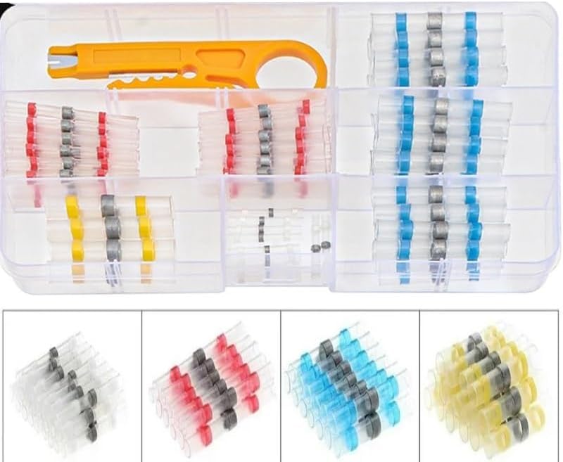 65pcs Heat Shrinkable Wire Connectors Waterproof Sleeve Butt Electrical Splice Tinned Solder Seal Terminal VUQLDHAYZ