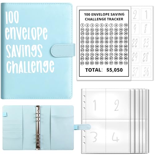 KEAGAN 100 Briefumschläge Herausforderungsbinder, Briefumschläge Challenge Binder, Sparen Challenge Binder, Umschlag Geld sparen Herausforderung, Cash Binder mit Umschlag, Geldsparumschlag für Zuhause