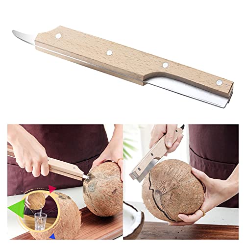 Image of Baskety Coconut Knife, Portable Stainless Steel Coconut Tool, Coconut Opener, Kitchen Coconut Opener with Wooden Non-Slip Handle