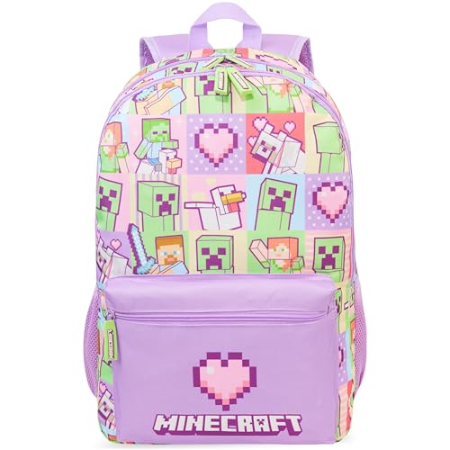 Get Trend Minecraft Sac a Dos Fille, Bretelle Réglable et Fermeture Eclair Cartable Enfant, Pour Ecole, Sport ou Voyage, Cadeau Fille (Multi Minecraft)