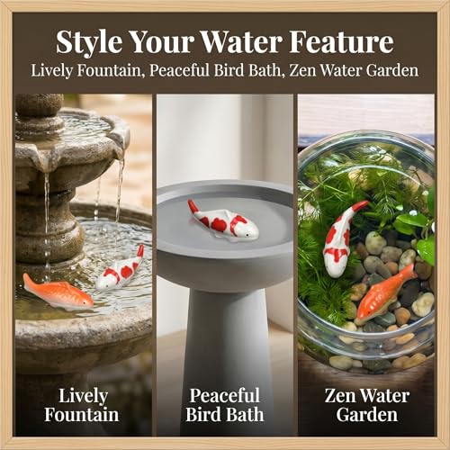 Image of Housoutil Ceramic Floating Koi Fish, 2PCS Ceramic Floating Fake Fish Goldfish Koi Decor Realistic Water Pond Decor for Outdoor Fountain, Bird Bath, Mini Water Garden and Fake Aquarium