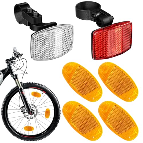 HAMKU Juego De 6 Reflectantes Para Bicicleta,Catadióptricos Para Ruedas Delanteras y Traseras,Reflectante Bicicleta y Moto,Accesorios De Seguridad Para Bicicleta De Carretera,Mtb y E-Bike