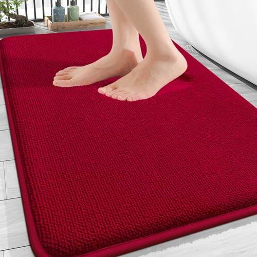 Image of OLANLY Thick Memory Foam Bath Mats Rugs 30x20, Extra Soft Absorbent Bathroom Rug, Quick Dry Bath Mat, Non-Slip, Machine Washable Carpet for Bathroom, Tub and Shower, Home Decor Accessories, Red