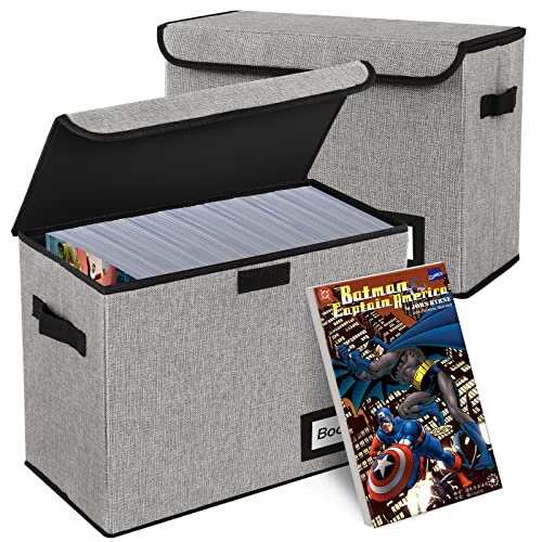 Image of 2 Pack Comic Book Storage Box, Protector Organizer, 15.8 inch X 7.8 inch X 11.8 inch, Collapsible Short Box, Holds 160-180 Books, Heavy Duty Container Holder Shelf Bin (Grey)