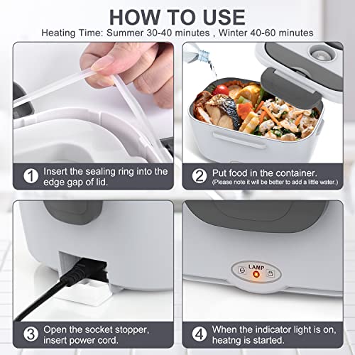 Electric Lunch Box Food Heater, 3 in 1 Ultra Quick Heated Lunch Boxes for Adults, 12V/24V/110V Portable Food Warmer for Car/Truck/Office With Fork Spoon and Insulated Carry Bag - Image 7