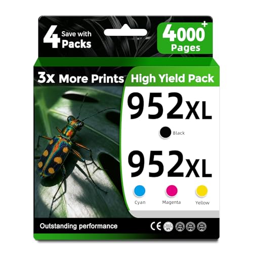 Image of 952XL Ink Cartridge Combo Pack Replacement for HP 952 HP952 XL HP952XL for Officejet Pro 8710 7740 8720 8702 8210 7720 8715 8730 8740 8216 8725 8200 Printer(Black Cyan Magenta Yellow，chip Version:AB9)