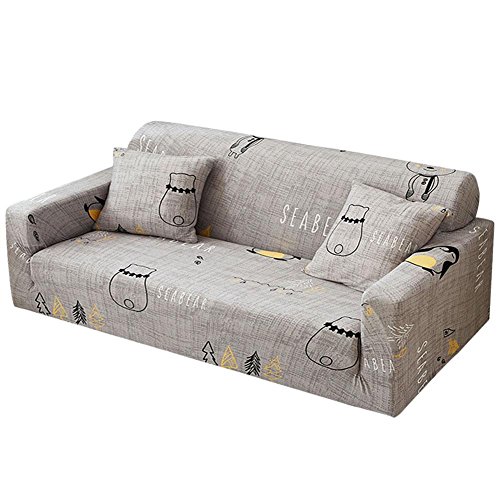 Funda elástica de sofá de 3 y 2 plazas de Powlance, color marrón, crema, funda de sofá de 1/2/3/4 plazas + 2 fundas de almohada, D, 3 seater