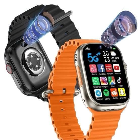 Image of SE HUB Smart Watch with 4G /5G SIM AMOLED Display, Bluetooth Calling, SpO2, Heart Rate Monitoring, Video Calling, 4GB+64GB Storage Long Battery Life 49 mm for Men & Women- Orange & Black Strap