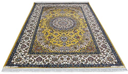 Image of High Density Export Quality Classical Pure Silk Carpet for Your Hall & Living Room 5 X 7 Feet (90x150 cm) Ivory Multi