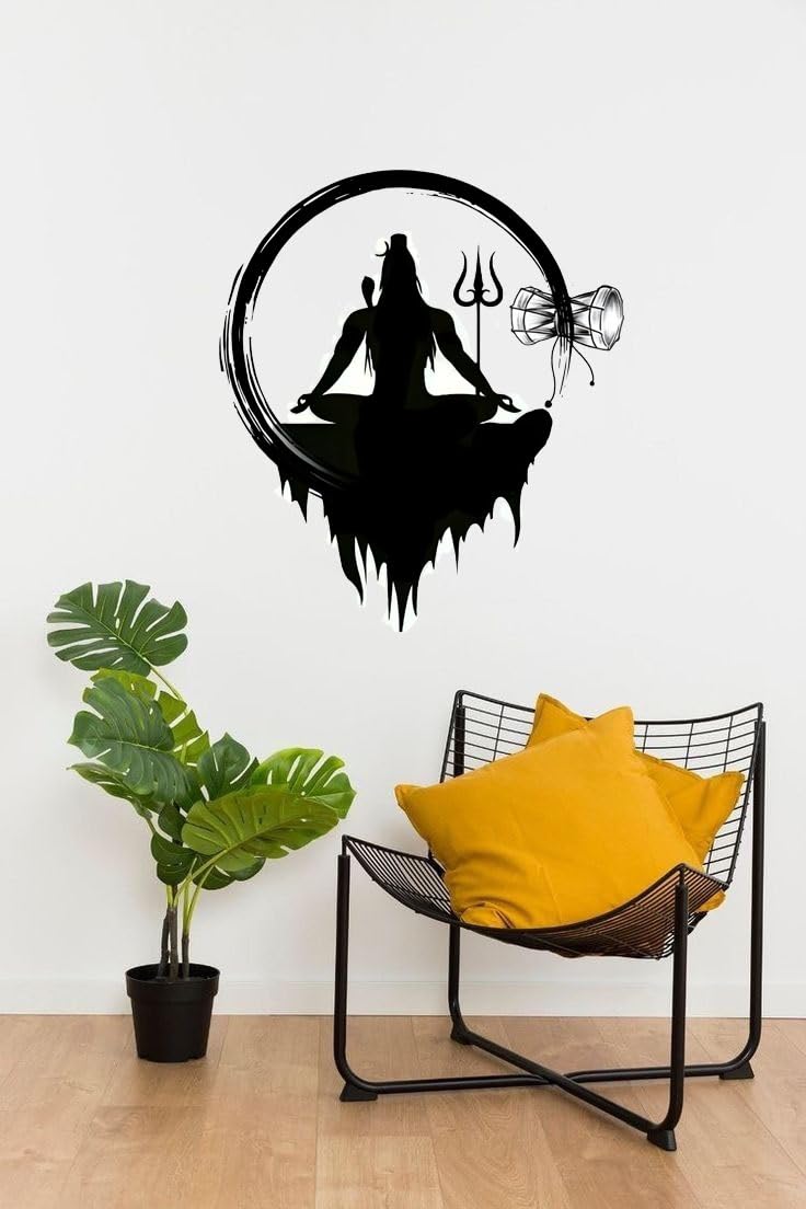Lord Shiva Wall Decal, Wall Sticker Meditation Silhouette Design, Black Vinyl Art Sticker, 45 x 50 cm, Modern Spiritual Home Decor Self Adhesive Sticker (Pack of 1)-image-30