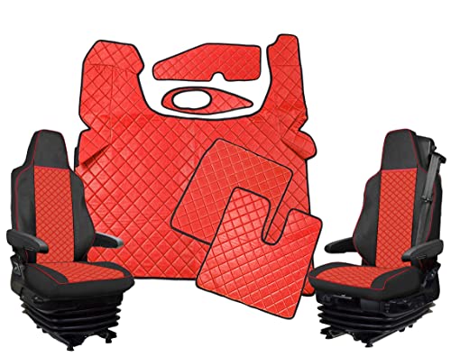 Ensemble de housses de siège et de tapis de sol pour camion TGX 2021+ Cuir écologique Rouge Pour camions TGX Euro 7 automatiques