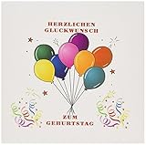 Image of Happy Birthday In German Balloons And Confetti - Greeting Card, 6 x 6 inches, single...
