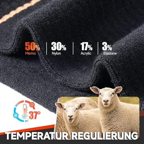 Merino Wool Hiking Crew Socks for Men & Women, Thermal Socks,Cushioned Anti-Blister, Breathable 3 Pairs3