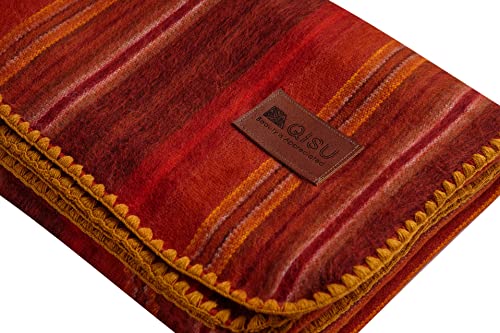 Image of QISU Alpaca Wool Blanket Throw | Large, Beautiful, Warm, Variegated | 85 x 65 inches | Ultra-Soft, Hypoallergenic and Breathable | Non-Itchy or Scratchy Fabric (Pink /Red Variegated)