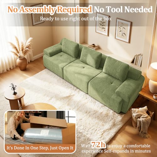 Image of 122 inch Oversized Boneless Couch, Comfort Cloud Sectional Couches for Living Room, Modular Sofa High Back & Extra Deep Seat, No Assembly, Soft Chenille Fabric (Olive Green, 122 inch-（3+0）)