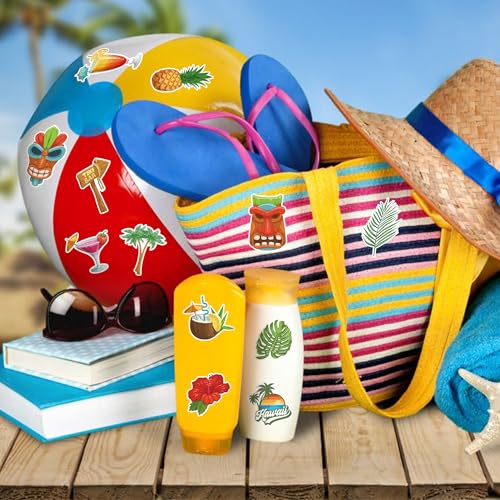 Image of Hawaii Summer Stickers Rolls - 1000 Pcs Hawaii Waterproof Vinyl Reusable Laptop Stickers Coloring Book Scrapbook Water Bottle Page Activity Pad Summer Birthday Party Favors Gift Skateboard