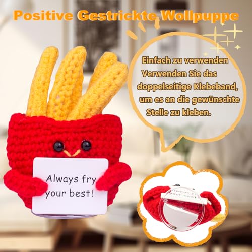 Mwmoeen Mini lustige Positive Kartoffel Geschenke, handgemachte emotionale Unterstützung gestrickte Wassermelon mit Frontkarte French Fries Schreibtisch Dekoration