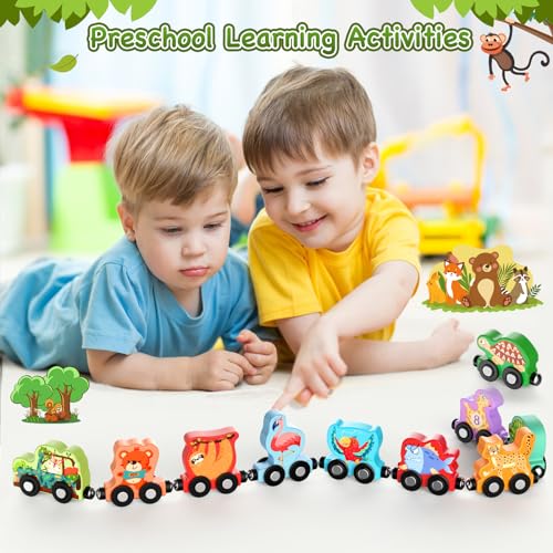 Toys for Toddlers, 11 Magnetic Wooden Animals Train Set, Montessori Toys for Toddlers, Learning Activities, Sensory Toys for Kids, Birthday Gifts for Boys, Girls - Image 7