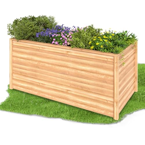 Amopatio Jardinera de madera, 128 x 65 x 80 cm, jardinera para jardín, 660 L, bancal de hierbas, huertos, parterres para balcón, terraza, macetero, natural
