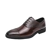 Chaussures Italiennes en Cuir Verni Noir for Hommes, Mocassins habillés Formels à Lacets, Chaussures de Mode Assorties avec Tout, Oxfords Formels de Bureau(Brown,41EU)