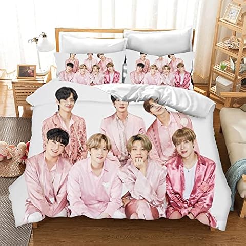 Bfrdollf BTS Bed Linen 135 x 200 cm Children's Bangtan Boys Duvet Cover Microfibre with Zip and Pillowcase (11.135 x 200 cm) Cover