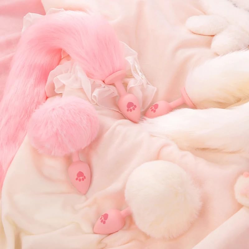 Anal Plug Fox Tail, 16 inch Pink Fluffy Tail Cat Claw Butt Plug Silicone Anal Sex Toy Cute Sexy Cosplay Erotic Role Play Game Anus Toy for Adults Female Women Men Couples: L