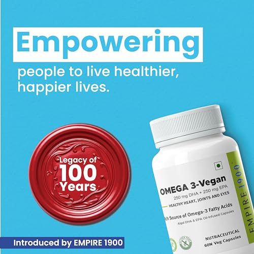 Image of EMPIRE 1900 Omega 3 Vegetarian Capsule (EPA+DHA) | Sourced from Algae | Healthy for Men and Women | Benefits Eyes, Skin, Joints, Brain, and Heart | Suitable for Vegan Diet | Immune Health | (60 Capsules)