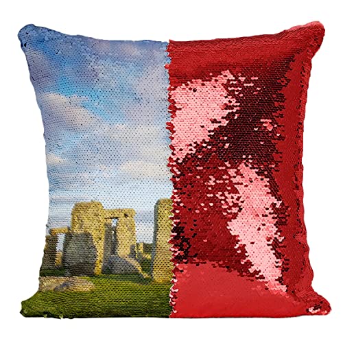 Coussin sequin rouge Stonehenge dolmen UNESCO patrimoine mondial - 2