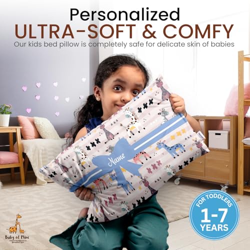 Image of Personalized Pillow for Kids a€ inch Custom Name, Super Soft Cotton Kids Cushion for Infants & Toddlers, 1 Month to 5 Year Olds, Adorable Prints