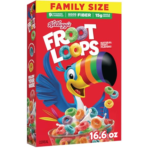 Kellogg's Froot Loops - Cereal para desayuno, cereales para niños, desayuno familiar, tamaño familiar, original, caja de 16 onzas (1 caja)