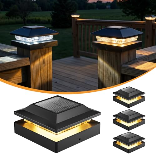 Brightown Solar Post Cap Lights Outdoor 4-Pack, Waterproof Fence Post Solar Lights for 4x4 Wood/Vinyl Posts, 16 LED Deck Post Lights with 2 Color Modes Decorate Patio Porch Garden