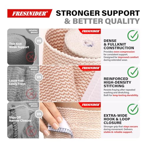 Image of FRESINIDER Premium Elastic Bandage Wrap 8 Pack, 2-6 Inch, Hook and Loop | Assorted-Width Cotton Compression Set Covers Wrist, Ankle, Knee and Thigh; Secure Ends for Full-Body Support and First Aid.