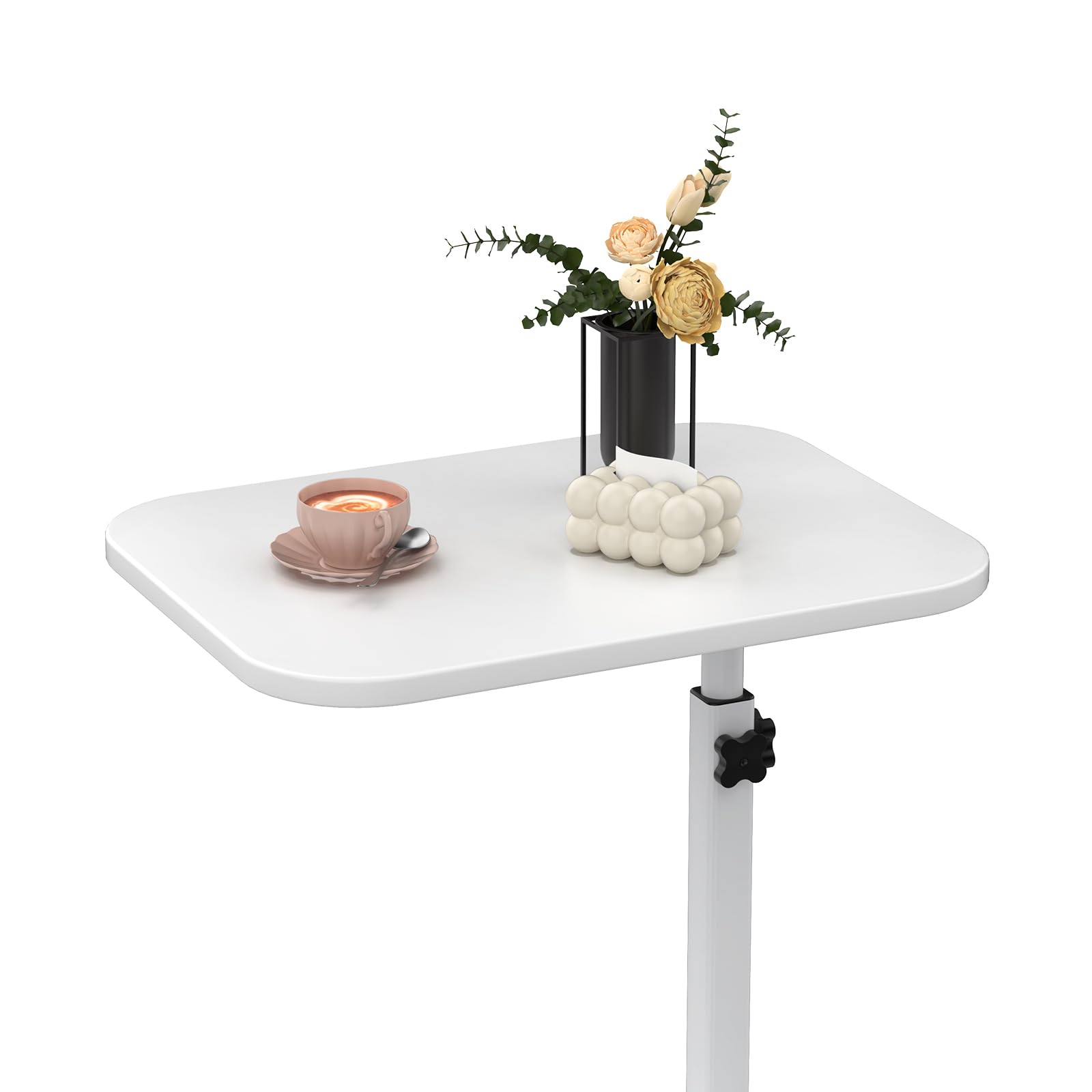 LANTUS Table de lit Mobile, Table d'appoint,Support PC pour Salon Bureau Chambre, Freins pour Stabilisation, Réglage Facile, 40 x 30 x 80 cm - Forme en C - Blanc