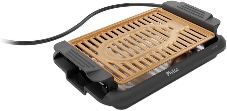 Churrasqueira Elétrica Philco 1200W ; Desmontável e fácil de limpar; 5 níveis de temperatura, Antiaderente Gold PCQ10A - 220V Churrasqueira Elétrica Philco 1200W ; Desmontável e fácil de limpar; 5 níveis de temperatura, Antiaderente Gold PCQ10A - 220V
