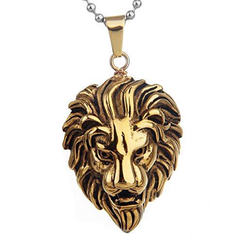 COPAUL Jewelry Men's Stainless Steel Lion Style Pendant, Gold Color