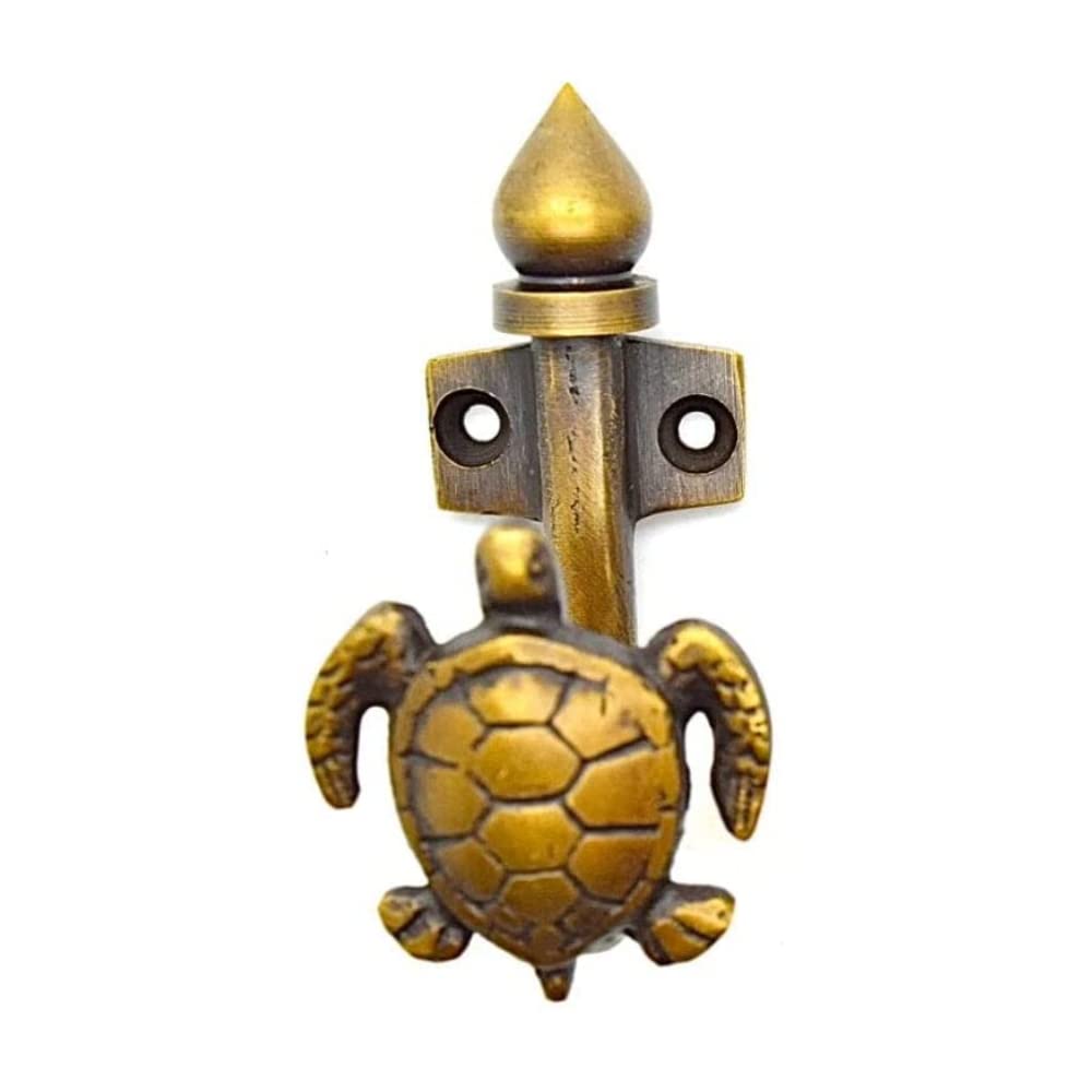 Foundryman Brass - Solid Turtle Design Wall & Door Hook, Pointed Tip Turtle Hook - Perfect For A Bathroom, Bedroom Or Living Room Makeover - X 1