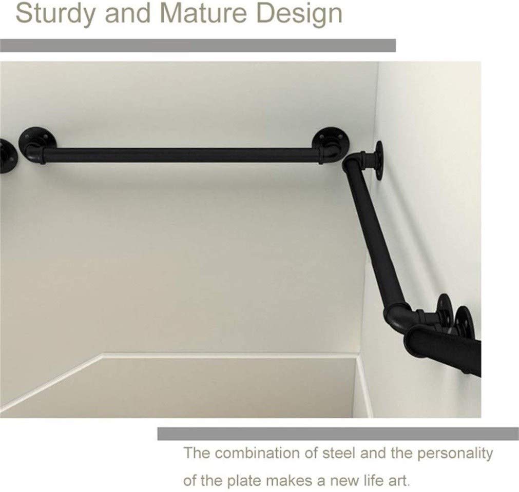 Corrimano per Scale, Design Industriale del Tubo di Acqua in Ferro Battuto in Metallo Ringhiera per Villa in Loft Nero, Kit di Decorazione Interna Ed Esterna(Size:7ft / 210 Centimetri)
