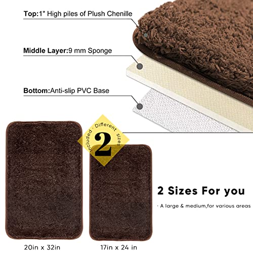 Elehold Bathroom Rugs And Mats Sets, 2 Piece Thick Absorbent Bath Mat Rug Set Non Slip, Soft Shaggy Bath Room Floor Mats For Bathroom, Machine Washable (20" X 32" Plus 16" X 24", Brown) #TOP6