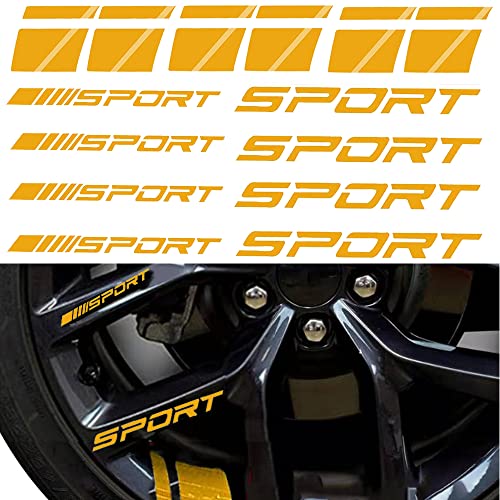 Image of Pincuttee 14pcs Car Decal Stickers,Wheel Rim Decal Sticker,Sport Logo Reflective Stickers,Sport Emblem Car Rear Bumper Sticker,Rear Mirror Decals for All Vehicles(Yellow,14PCS)