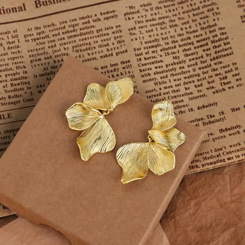 Gold Statement Earrings For Women 18K Gold Plated Sectored Flower Leaf Shell Angel Wing Earrings Large Stud Earrings Hypoallergenic Stud3