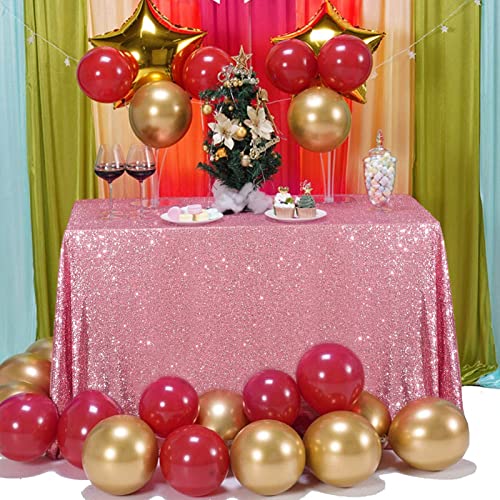 TCBESTO Rose Pink Sequin Tablecloth 50" x 80" Rectangular