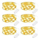 Minetom 6 Pack Fairy Lights Battery Operated String Lights - 7ft 20 LED Waterproof Silver Wire Firefly Lights Waterproof for DIY Crafts Wedding Décor Table Centerpieces Mason Jars Party