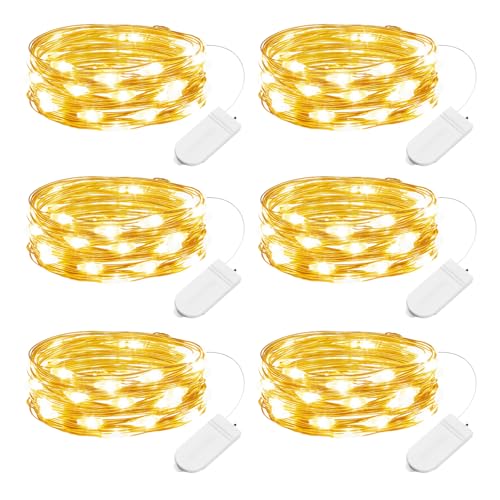 Minetom 6 Pack Fairy Lights Battery Operated String Lights - 7ft 20 LED Waterproof Silver Wire Firefly Lights Waterproof for DIY Crafts Wedding Décor Table Centerpieces Mason Jars Party
